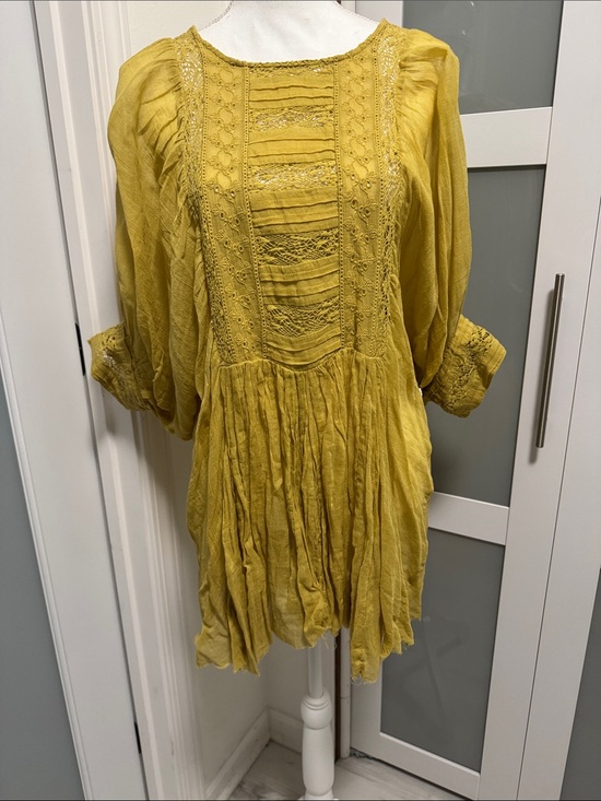 Free People Tops - Free People Mustard Yellow Boho Pintuck Tunic
